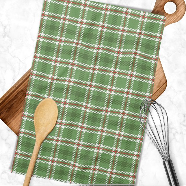 Weihnachten Rustikaler grüner Urlaub Bauernhof Kar Geschirrtuch (Simple green plaid rustic kitchen towel.)