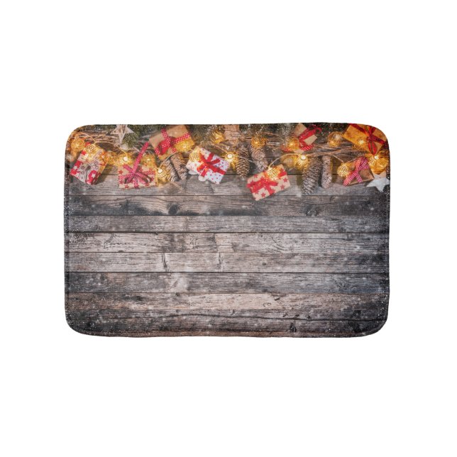 Weihnachten rustikaler Hintergrund, Holzplanken. Badematte (Vorderseite)