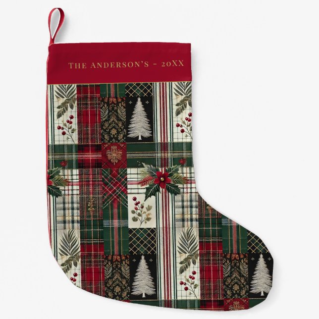 Weihnachten Rustikaler Tartan Kariertes Muster Kleiner Weihnachtsstrumpf (Vorderseite)