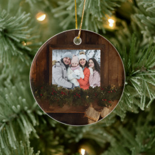 Weihnachten Rustikaler Winter Kamin Foto Keramik Ornament