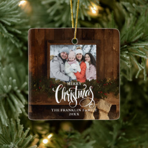 Weihnachten Rustikaler Winter Kamin Foto Keramikornament