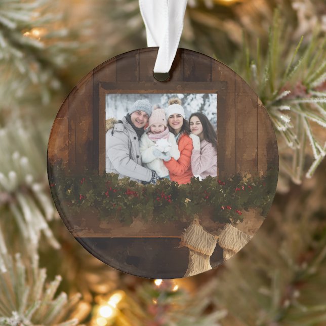 Weihnachten Rustikaler Winter Kamin Foto Ornament (Baum)