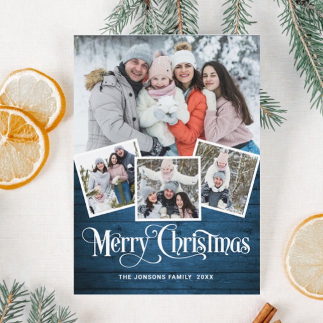 Weihnachten Rustikales blaues Holz 4 FOTO Magnetka Magnetkarte (Von Creator hochgeladen)