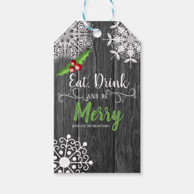 Weihnachten | Rustikales Graues Holz Mistletoe & S Geschenkanhänger (Vorderseite)