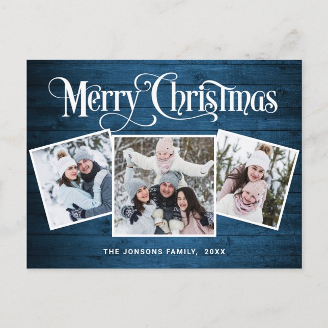 Weihnachten Rustikales Holz 3 FOTO Grußurlaub Postkarte (Vorderseite)