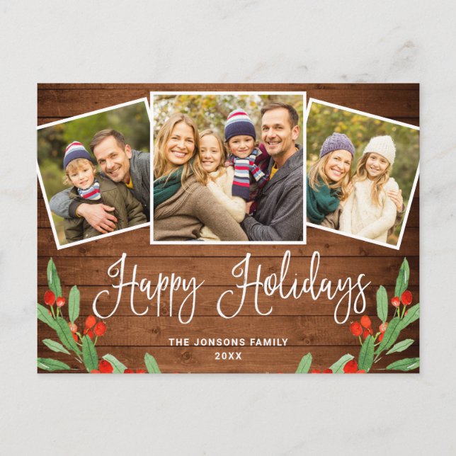 Weihnachten Rustikales Holz 3 FOTO Grußurlaub Postkarte (Vorderseite)