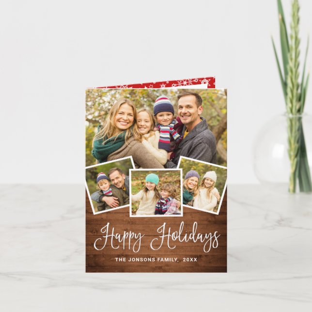 Weihnachten Rustikales Holz 4 FOTO Gruß (Vorderseite)