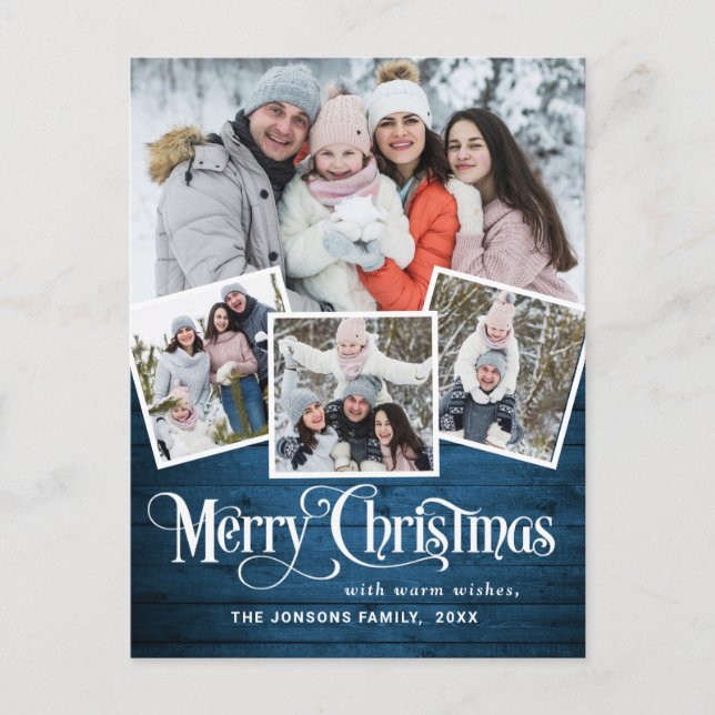 Weihnachten Rustikales Holz 4 FOTO Grußurlaub Postkarte (Vorderseite)