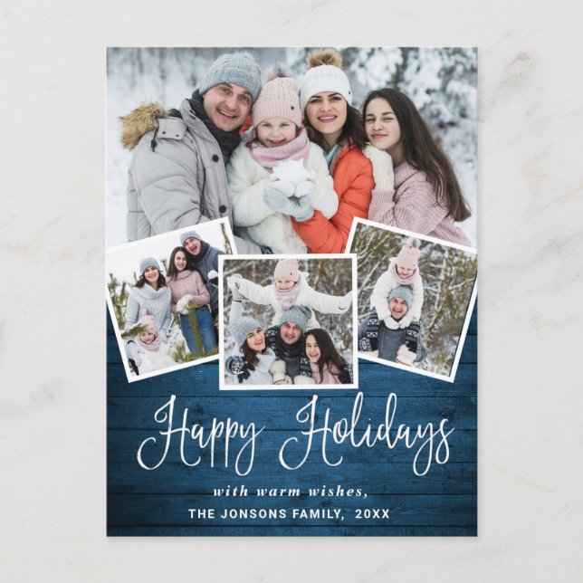 Weihnachten Rustikales Holz 4 FOTO Grußurlaub Postkarte (Vorderseite)