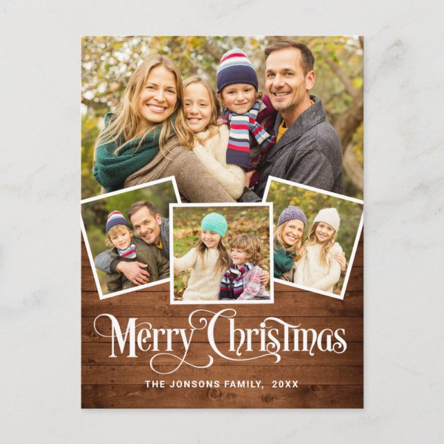 Weihnachten Rustikales Holz 4 FOTO Grußurlaub Postkarte (Vorderseite)