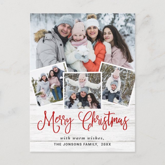 Weihnachten Rustikales Holz 4 FOTO Grußurlaub Postkarte (Vorderseite)