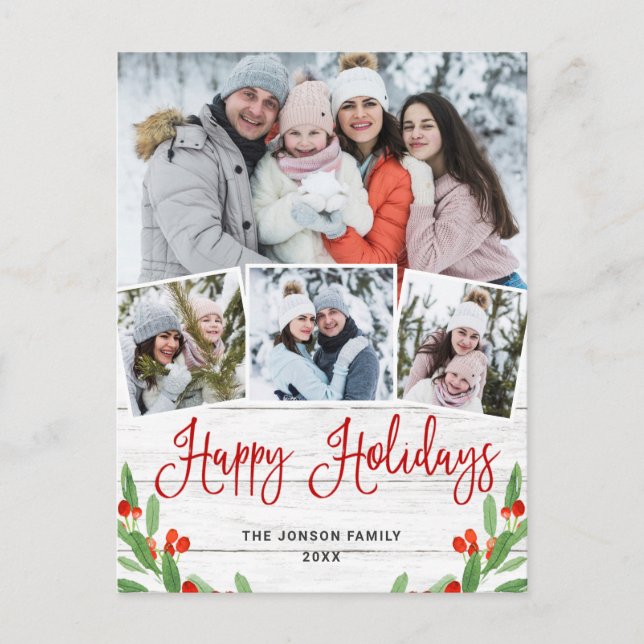 Weihnachten Rustikales Holz 4 FOTO Grußurlaub Postkarte (Vorderseite)