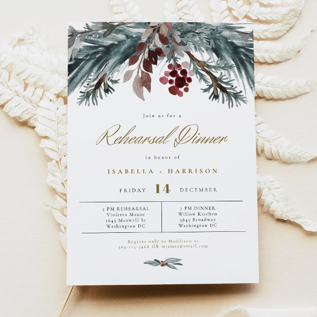 WEIHNACHTEN Rustikales Pine Winter Hochzeit Probe  Einladung (Von Creator hochgeladen)