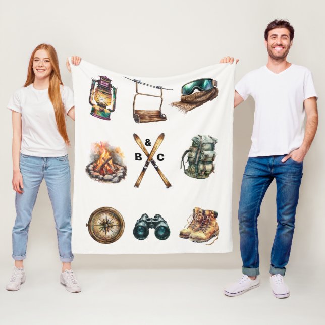 Weihnachten Rustikales Skilauf Initial Outdoor Whi Fleecedecke (Beispiel)