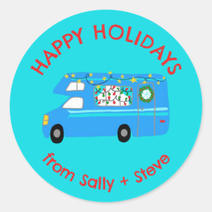 Weihnachten RV CUSTOM Handgezeichneter Urlaub Runder Aufkleber
