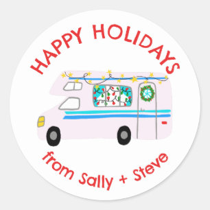 Weihnachten RV CUSTOM Handgezeichneter Urlaub Runder Aufkleber