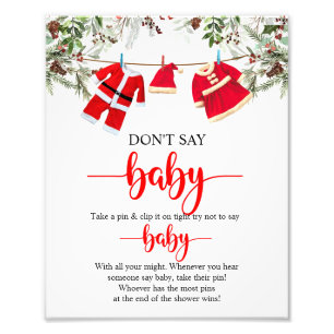 Weihnachten Sage kein Baby Shower Game Sign Fotodruck