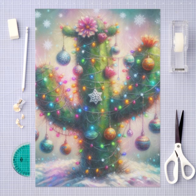 Weihnachten Saguaro Cactus Whimsical Decoupage Seidenpapier (Handwerk)