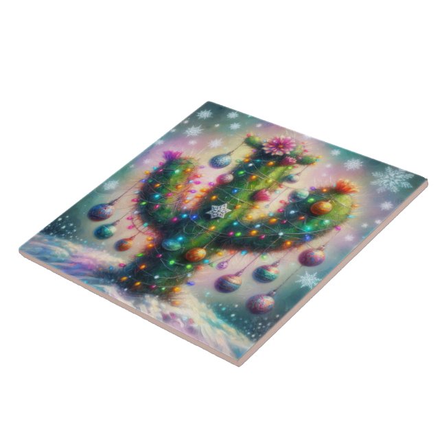 Weihnachten Saguaro Cactus Whimsical Snowflakes Fliese (Seite)