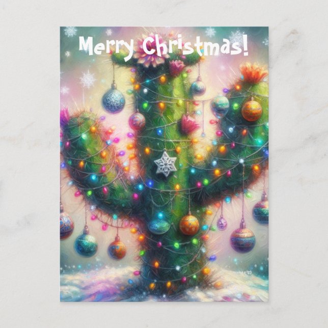 Weihnachten Saguaro Cactus Whimsical Snowflakes Postkarte (Vorderseite)