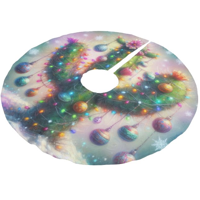 Weihnachten Saguaro Tree Cactus Whimsical Aquamari Polyester Weihnachtsbaumdecke (Schrägansicht)