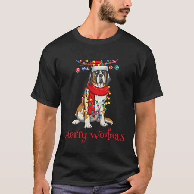 Weihnachten Saint Bernard Dog Holiday Lights Merry T-Shirt (Vorderseite)