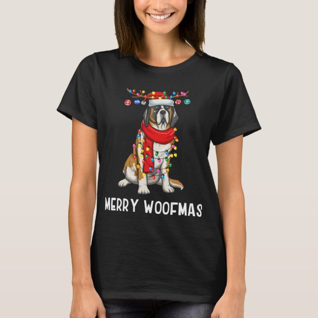 Weihnachten Saint Bernard Dog Holiday Lights Merry T-Shirt (Vorderseite)