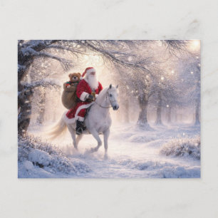 Weihnachten: Santa auf einem schönen weißen Pferd Feiertagspostkarte