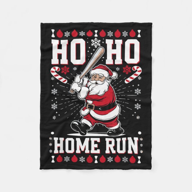 Weihnachten Santa Baseball Home Run Ho Ho Home Run Fleecedecke (Vorderseite)