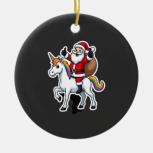 Weihnachten Santa Claus auf Einhorn reitend - Xmas Keramik Ornament