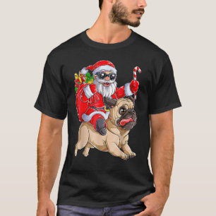 Weihnachten Santa Claus Reitender Pug Xmas Jungen T-Shirt