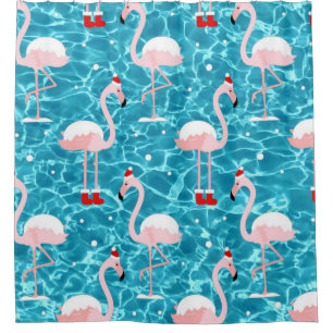 weihnachten santa flamingo duschvorhang
