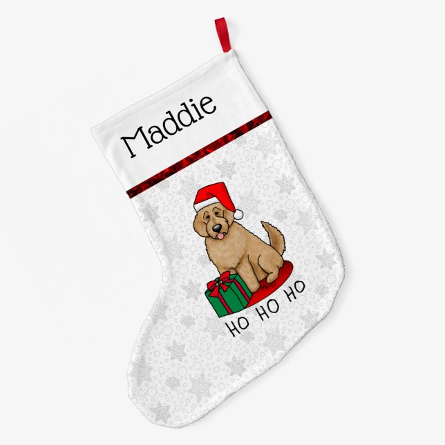 Weihnachten Santa Goldendoodle (goldrot) Hund Nied Großer Weihnachtsstrumpf (Rückseite (Hängend))