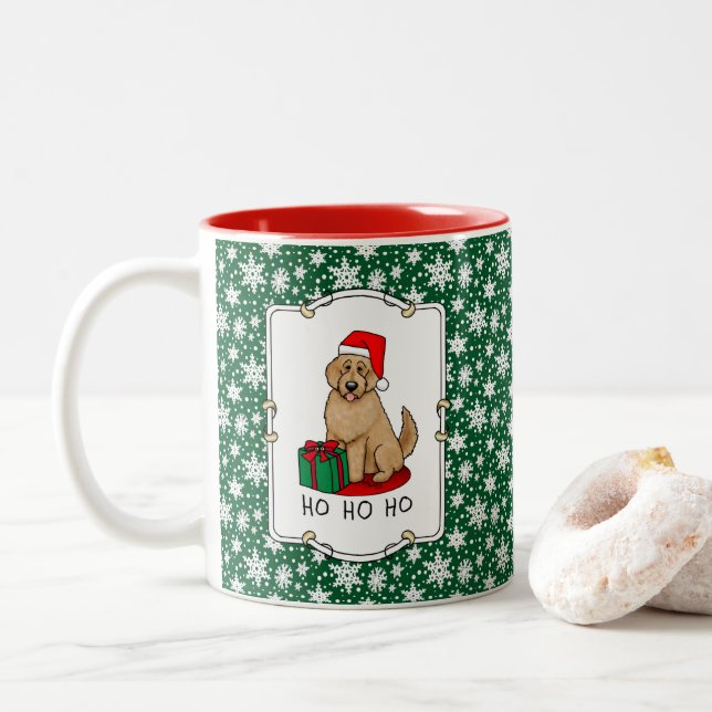 Weihnachten Santa Goldendoodle (goldrot) Hund Nied Zweifarbige Tasse (Mit Donut)