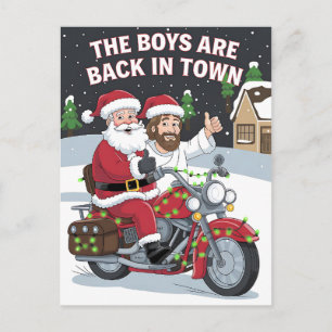 Weihnachten Santa Jesus auf einem Motorrad Lustige Postkarte
