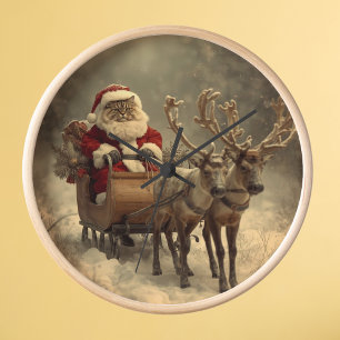 Weihnachten Santa Katze Vintage Retro Winter Renti Uhr