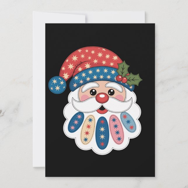 Weihnachten Santa Patchwork Schneeflocke Stechpalm Einladung (Vorderseite)