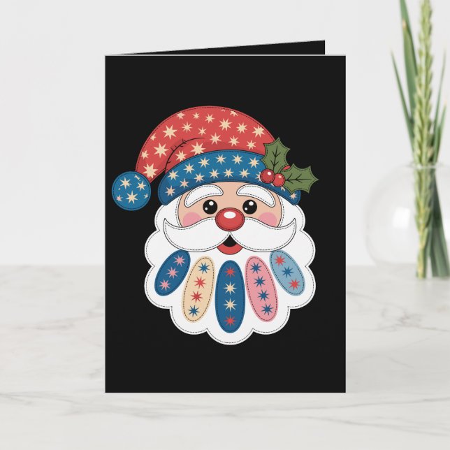 Weihnachten Santa Patchwork Schneeflocke Stechpalm Karte (Vorderseite)