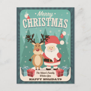 Weihnachten ・ Santa ・ Rudolph ・ Vintager Urlaub Postkarte
