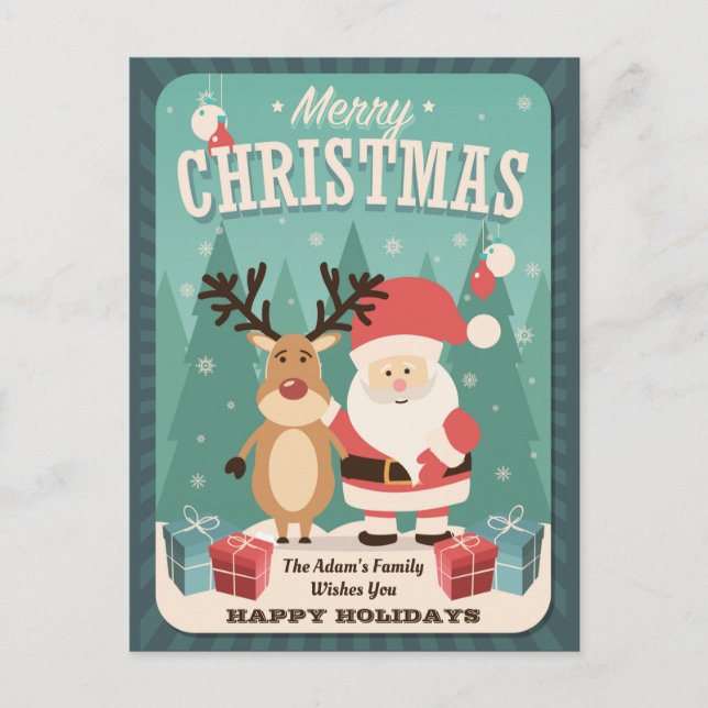 Weihnachten ・ Santa ・ Rudolph ・ Vintager Urlaub Postkarte (Vorderseite)