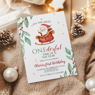 Weihnachten Santa Schlitten Onederful Erster Gebur Einladung