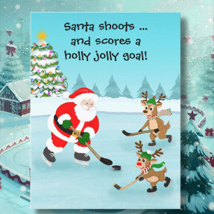 Weihnachten: Santa spielt Hockey mit Rentieren Postkarte