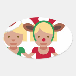 weihnachten santa zwillinge emoji ovaler aufkleber
