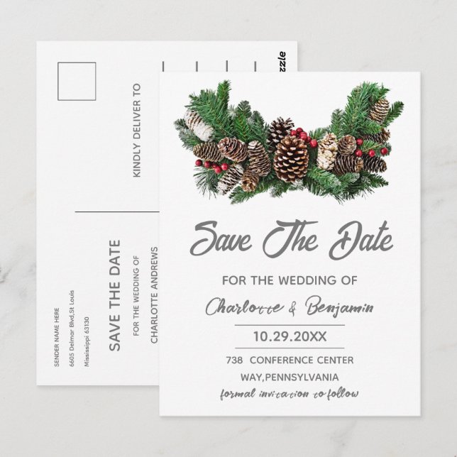 Weihnachten Save the Date Hochzeit Postkarte (Vorne/Hinten)