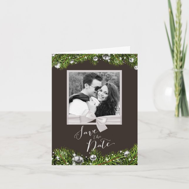 Weihnachten Save the Date mit Weihnachten-Grüntöne (Vorderseite)
