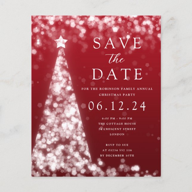 Weihnachten Save the Date Silver Glam Red Einladun Flyer (Vorne)