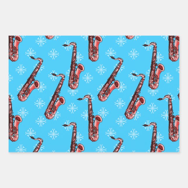 Weihnachten Saxophon Sax Player Musician Muster Geschenkpapier Set (Vorderseite)