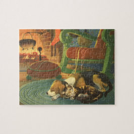 Weihnachten, Schlaftiere am Kamin Puzzle