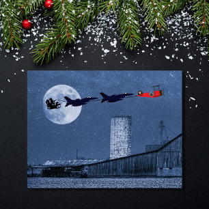 Weihnachten, Schlitten, F-16 Jets und Rotes Flugze Feiertagspostkarte