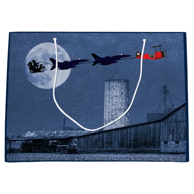 Weihnachten, Schlitten, F-16 Jets und Rotes Flugze Große Geschenktüte (Vorderseite)
